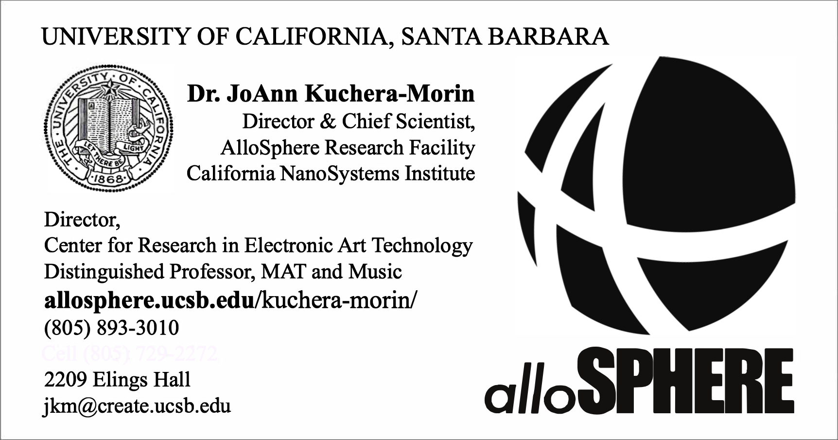 Dr. JoAnn Kuchera-Morin business card preview